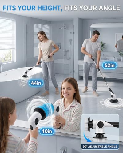 Electric Spin Scrubber Black - Cordless 3-Speed Shower Cleaner with Long Handle & 10 Brush Heads