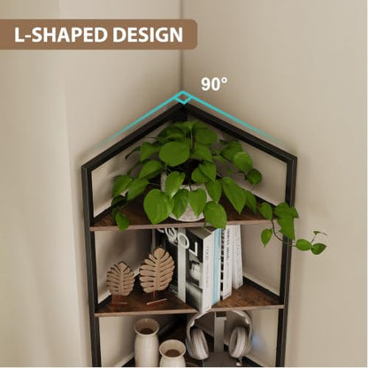71-Inch Tall Corner Shelf with 6 Metal Tiers, Rustic Brown Storage Unit - Variation of THIS listing