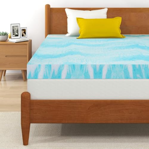 California King Gel Memory Foam Mattress Topper 4 Inch Blue Patterned