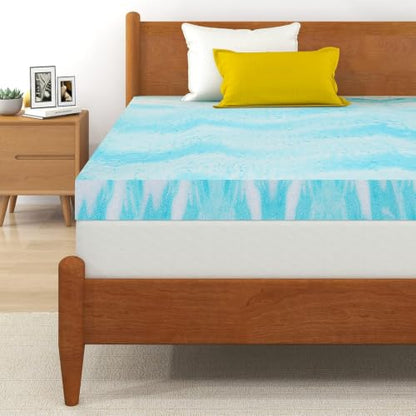 California King Gel Memory Foam Mattress Topper 4 Inch Blue Patterned