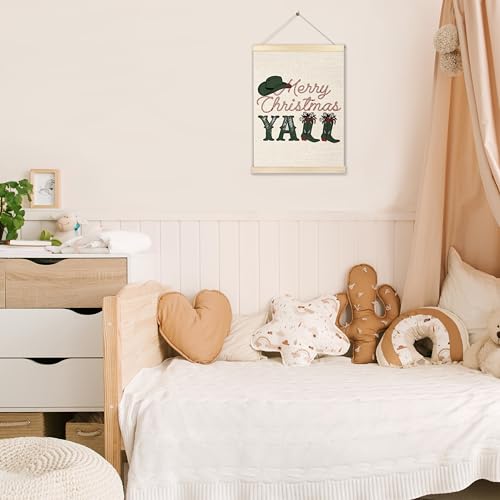 Western Christmas Wall Decor - Merry Christmas Y'all Cowboy Boots Wall Art with Wooden Poster Hanger - 12x16 Inches - Variation of 15-wall art-Christmas second