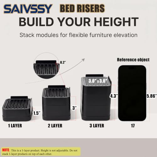 Heavy Duty Bed Risers with Adjustable Stackable Heights for Sofa and Furniture