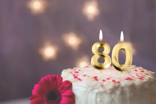 Gold Number 80 Cake Topper by [Brand Name] - Elegant 80th Birthday Candles for Party Decor