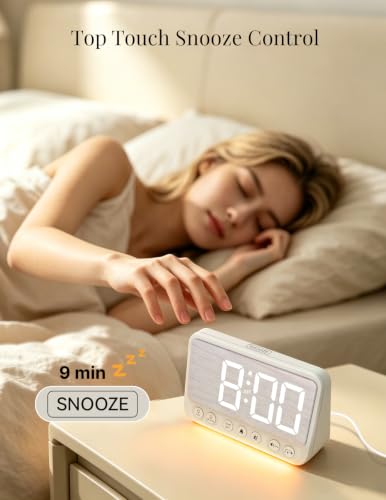 Topski Digital Alarm Clock with Night Light - White Bedside Clock with 8-Color LEDs & USB Charging