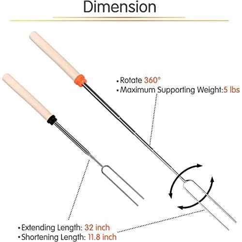 Simple Deluxe 16 Pcs 32 inch Marshmallow Roasting Sticks Extendable Design - Stainless Steel Smores Skewers For Camping, Bonfire, Fireplace, Retractible Sticks with Wooden Handle