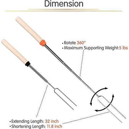 Simple Deluxe 16 Pcs 32 inch Marshmallow Roasting Sticks Extendable Design - Stainless Steel Smores Skewers For Camping, Bonfire, Fireplace, Retractible Sticks with Wooden Handle