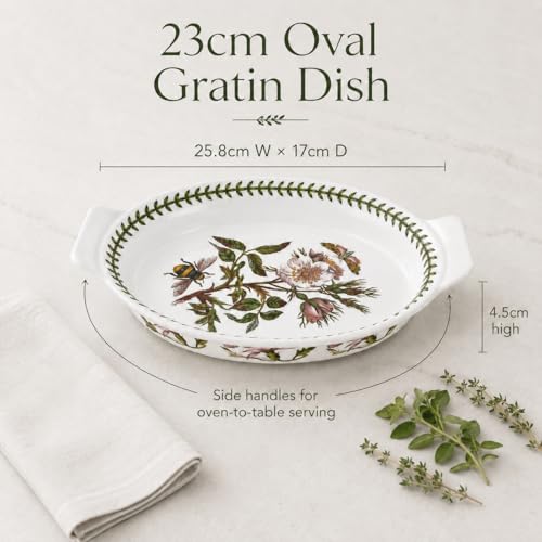 Portmeirion Botanic Garden Small Oval Gratin Dish Dog Rose Porcelain Bakeware
