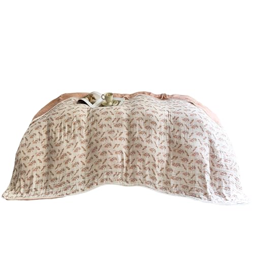 Cotton Muslin Blanket for Adults King 6-Layer Floral Gauze Bed Cover - 90 x 104 inches