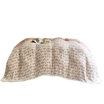Cotton Muslin Blanket for Adults King 6-Layer Floral Gauze Bed Cover - 90 x 104 inches