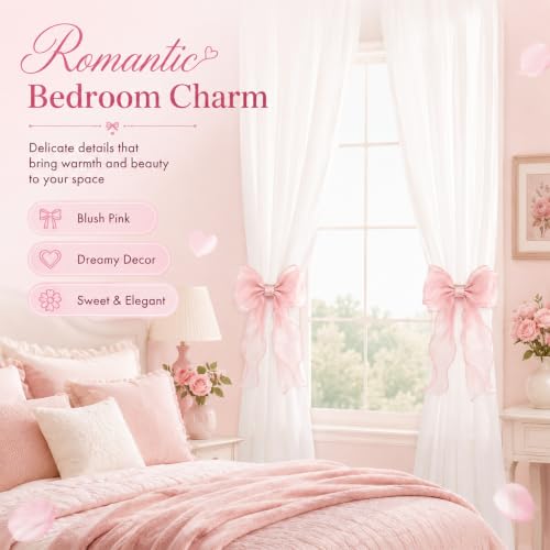 French Silky Bow Curtain Tiebacks - Pink Decorative Window Holdbacks