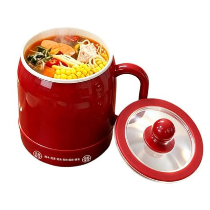 800ml Electric Stewing Cup - Red, 6-in-1 Personal Soup Cooker with Touch Control