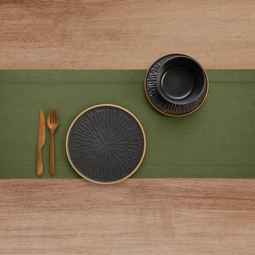 Solino Home 100% Pure Linen Table Runner - Olive, 14 x 156 Inches, Variation of Olive / 14 x 156 Inch