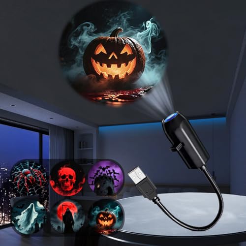 Halloween LED Mini Ambient Projector Light - Black, 6 Patterns Ceiling Decor