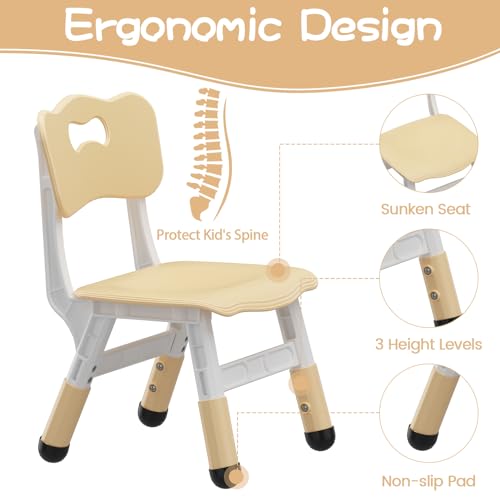 IDEALHOUSE Kids Activity Table with 6 Chairs Set - Natural Finish, Height Adjustable, Safe & Easy to Clean