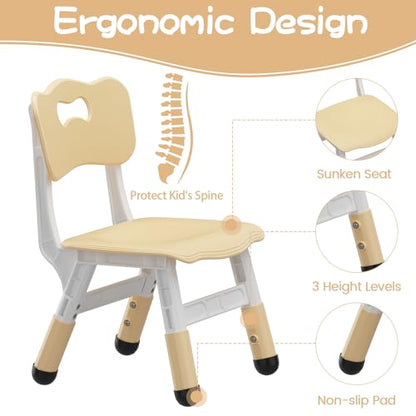 IDEALHOUSE Kids Activity Table with 6 Chairs Set - Natural Finish, Height Adjustable, Safe & Easy to Clean