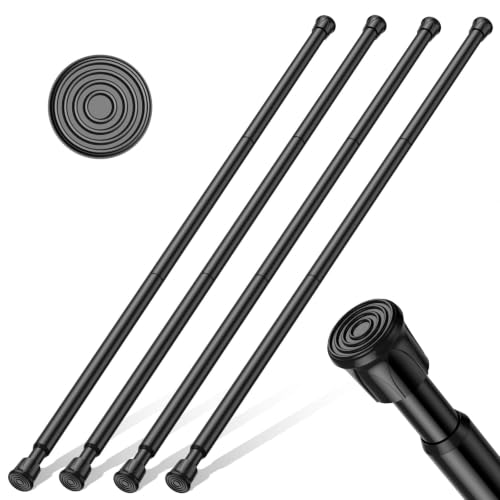 Black Spring Tension Curtain Rod 28-48 Inches 4 Pack No Drill Adjustable