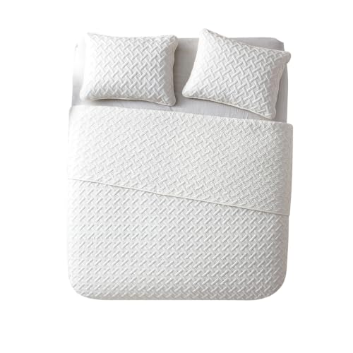 Nina Basketweave 2-Piece Twin Bedding Set - White, Textured Microfiber Quilt & Pillow Sham, Version 2026