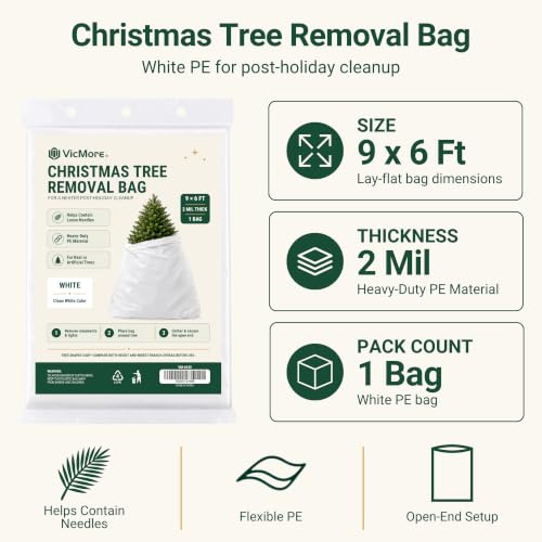 VICMORE Christmas Tree Disposal Bag White 9x6 Ft 2 Mil for Post-Holiday Cleanup