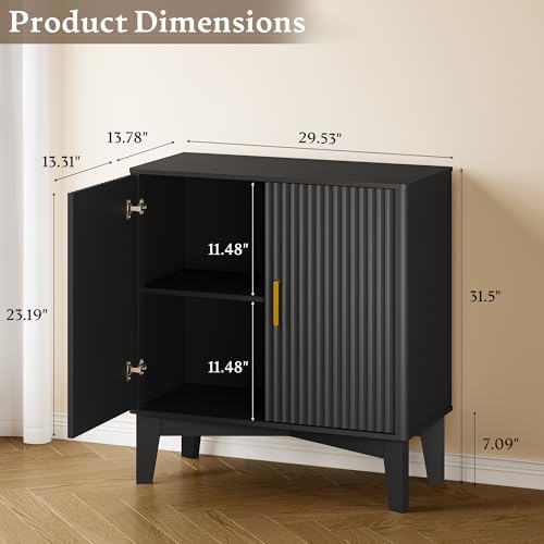 BORNON Fluted Storage Cabinet with Doors and Adjustable Shelf - Modern Sideboard