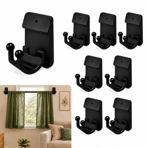 Black Self Adhesive Curtain Rod Brackets 8 Pack for 0.55-0.78 inch Rods
