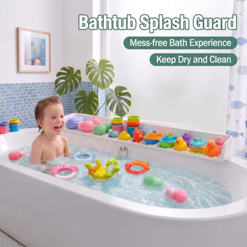 Silicone Bathtub Splash Guard with Suction Cups - Water Spill Protector, 2.6ft White