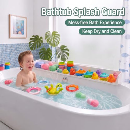 Silicone Bathtub Splash Guard with Suction Cups - Water Spill Protector, 2.6ft White