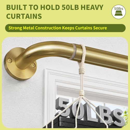 Brushed Gold Curtain Rod 28-48 Inch Wrap Around Window Treatment