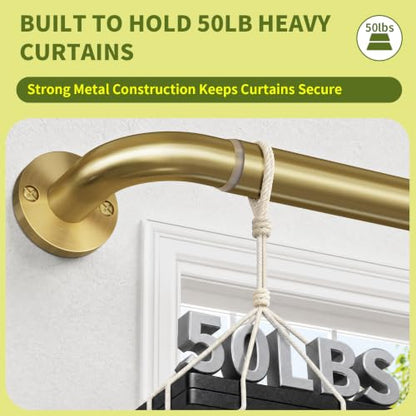 Brushed Gold Curtain Rod 28-48 Inch Wrap Around Window Treatment