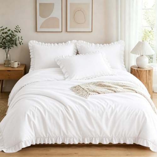 Homiest Ruffle Pillow Cases Set of 2 - White, 20x26 Inches, Microfiber