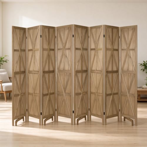 8-Panel Wooden Room Divider - 67" Tall Folding Privacy Screen in Dark Brown (Variation: Dark Brown 8 Panel)