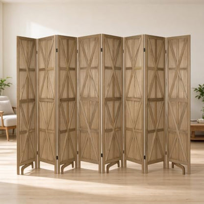 8-Panel Wooden Room Divider - 67" Tall Folding Privacy Screen in Dark Brown (Variation: Dark Brown 8 Panel)