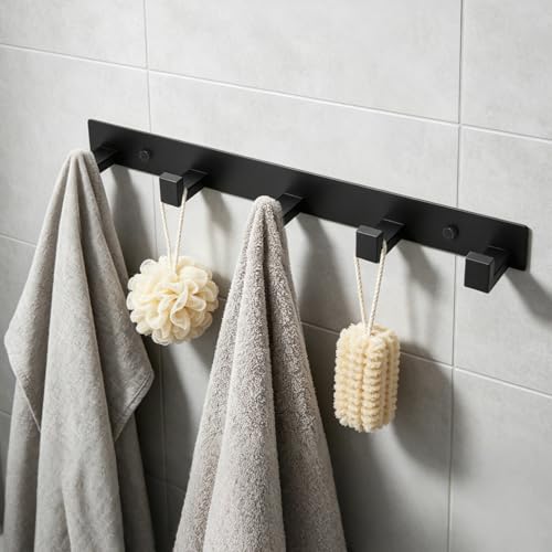 Black 5-Hook Wall Mount Coat and Towel Hooks - Bathroom & Kitchen Organizer - Variation 1