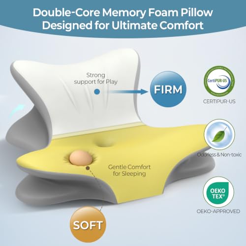 White & Grey Cervical Neck Pillow for Pain Relief, Ergonomic Memory Foam Wedge