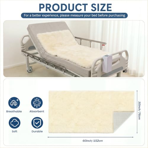 Sheepskin Bed Sore Prevention Pad - 30x60in Beige Support Mattress Cover