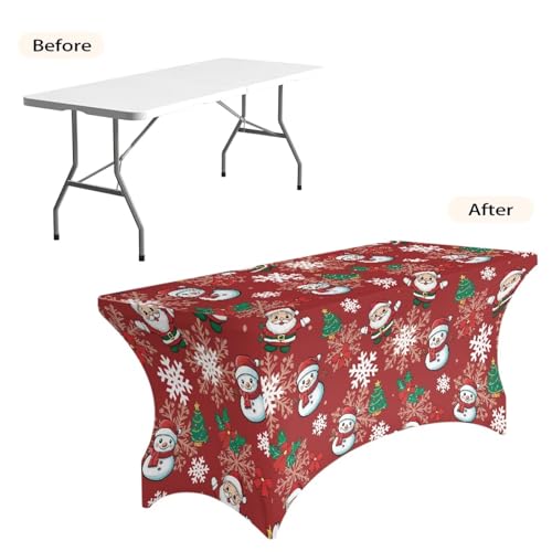 Uorisanigo Christmas Snowman Fitted Tablecloth for 6ft Rectangle Tables - Holiday Decor