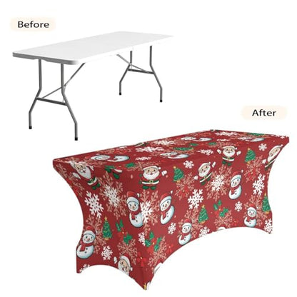 Uorisanigo Christmas Snowman Fitted Tablecloth for 6ft Rectangle Tables - Holiday Decor