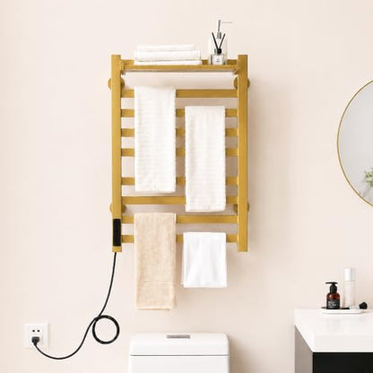 Smart Gold Heated Towel Rack with Shelf - 8 Bars, Bathroom Decor