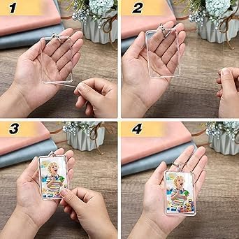 4Pcs Clear Plastic Photo Frame Keychains Rectangle Shapes for Photos