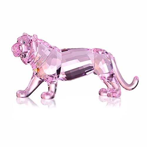 Pink Crystal Tiger Figurine Animal Collectible Home Decor Ornament Gift
