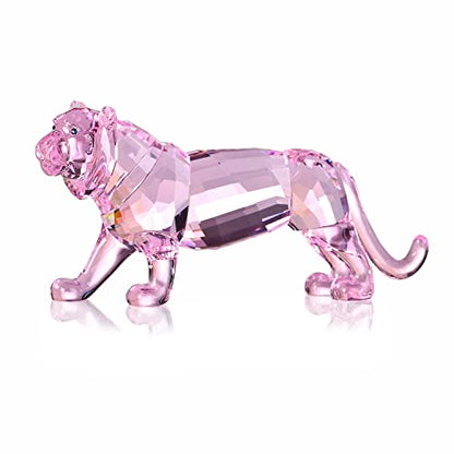 Pink Crystal Tiger Figurine Animal Collectible Home Decor Ornament Gift