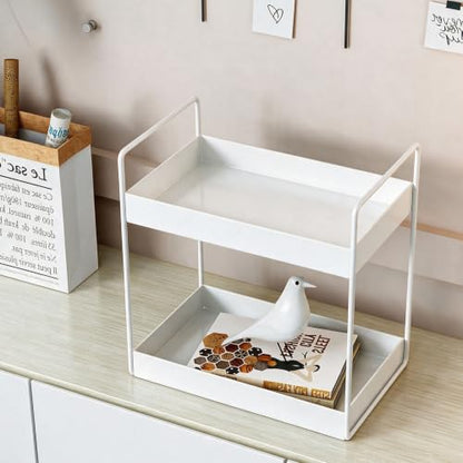 2 Tier Bathroom Counter Organizer Vanity Storage Shelf White - KINGBERWI