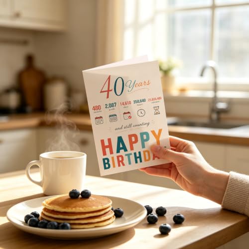 40th Birthday Card - Milestone Celebration with Red Envelope & Gold Foil Rose Sticker - 40th Birthday Gifts for Men Women Mom Dad - 40TH