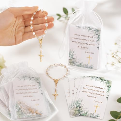 50 Gold Rosary Sets for Baptism and Religious Celebrations with Cards and Bags