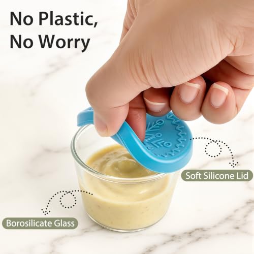 6 Pack Glass Salad Dressing Containers with Lids - 2.4 oz Food Storage Cups