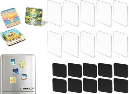 Square Clear Acrylic Fridge Magnets Kit - 20 DIY Photo Magnets with Adhesive Backing