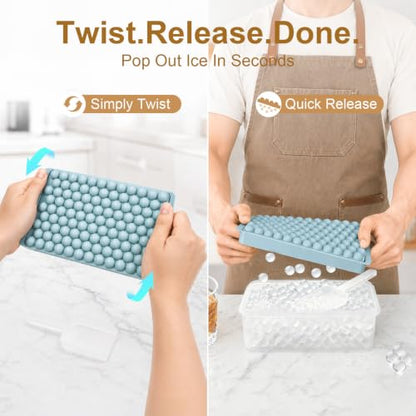 Mini Ice Cube Trays with Lid - Tiny Pebble Ice Molds, Light Blue 2 Pack