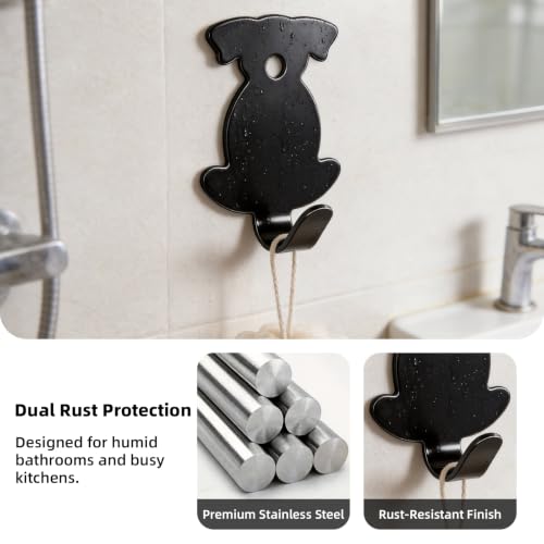 Black Puppy Stainless Steel Adhesive Shower Hooks No Damage Wall Hanging Towel