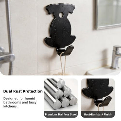 Black Puppy Stainless Steel Adhesive Shower Hooks No Damage Wall Hanging Towel