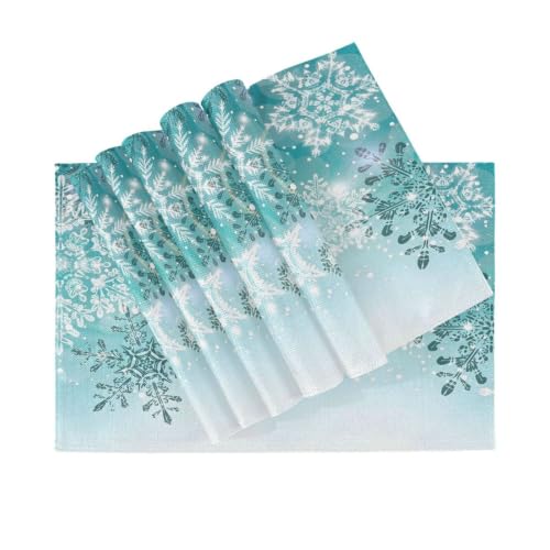 Christmas Burlap Placemats Set of 6 Snowflake Holiday Table Mats for Dining
