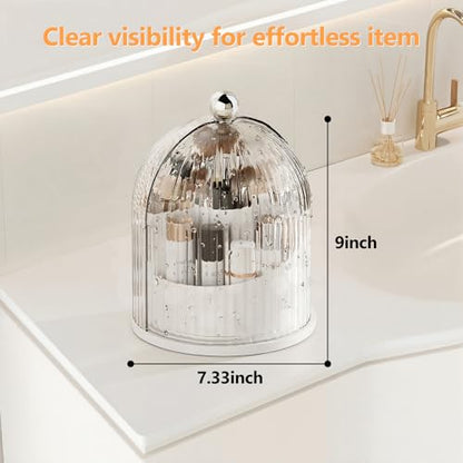 Rotating Makeup Brush Holder with Lid - Cosmetic Organizer for Vanity
